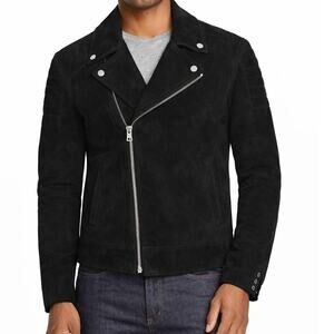 Blank NYC Leather Jacket Mens Large Black Moto Biker Zip Suede Minimalist Biker